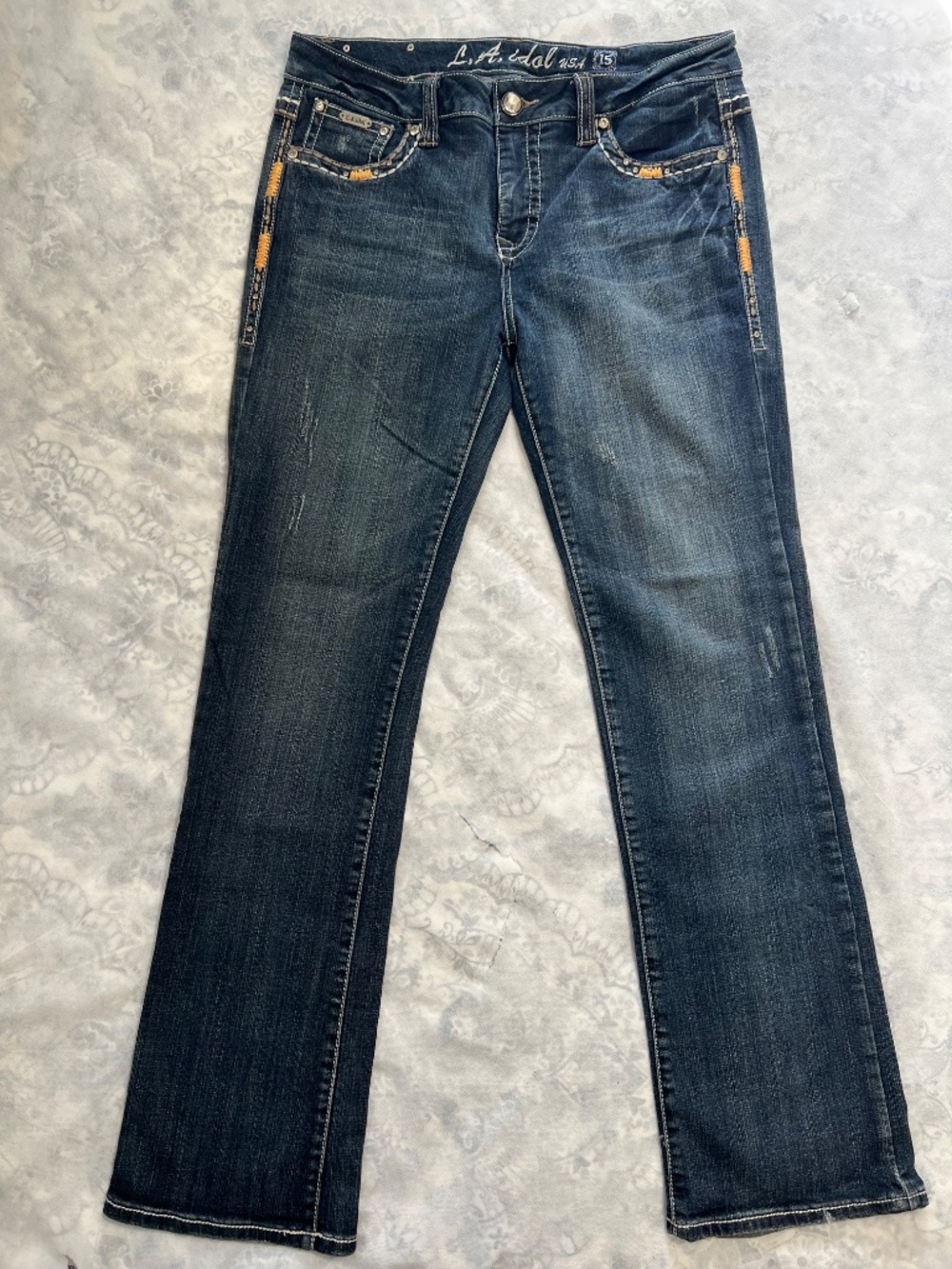 L.A Idol Bootcut Bling Embellished Western Mid-Rise Jeans Size 15 (W37 L33) Tall